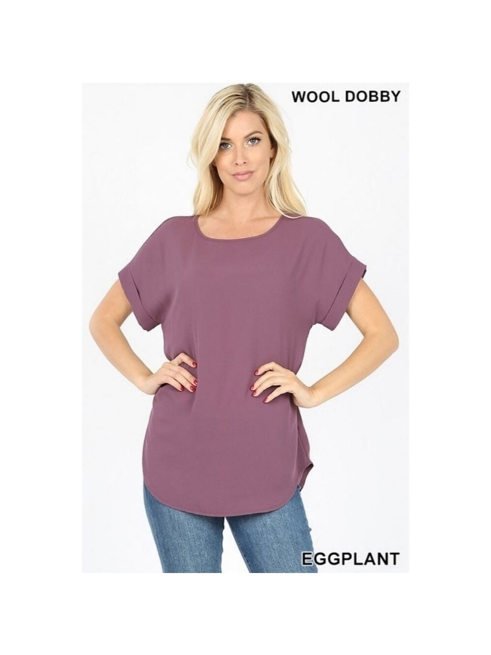 ZENANA Short Sleeve Boat Neck Eggplant Color sheer Top Size Small NWT